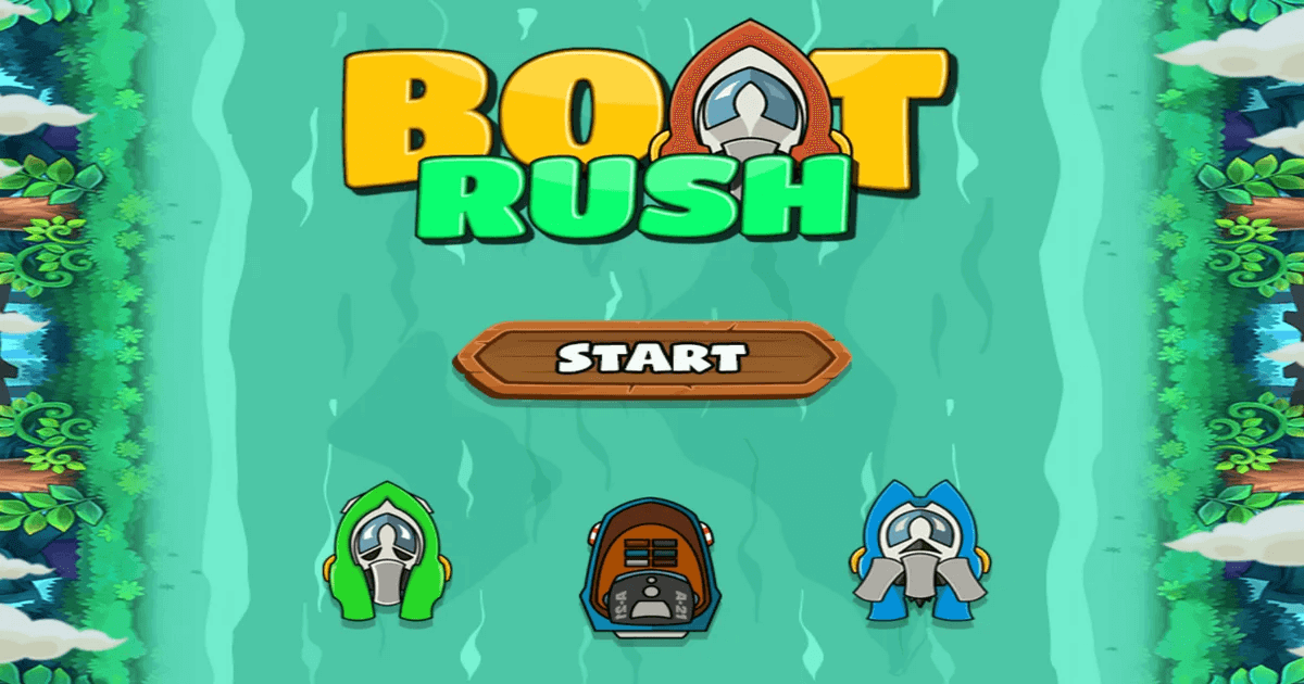 Boat Rush action typing game with water racing and obstacle shooting