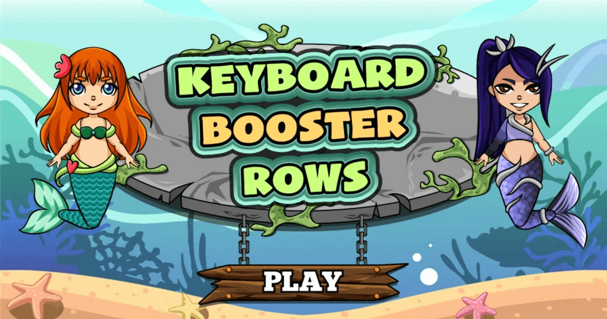 Keyboard Booster typing game where players help a mermaid destroy sea creatures by typing