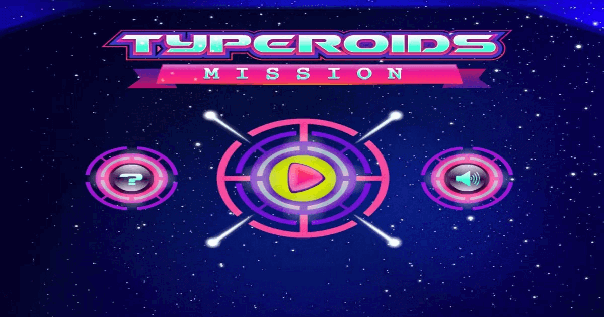 Typeroids Home Mission typing game where players destroy space monsters in 5 levels