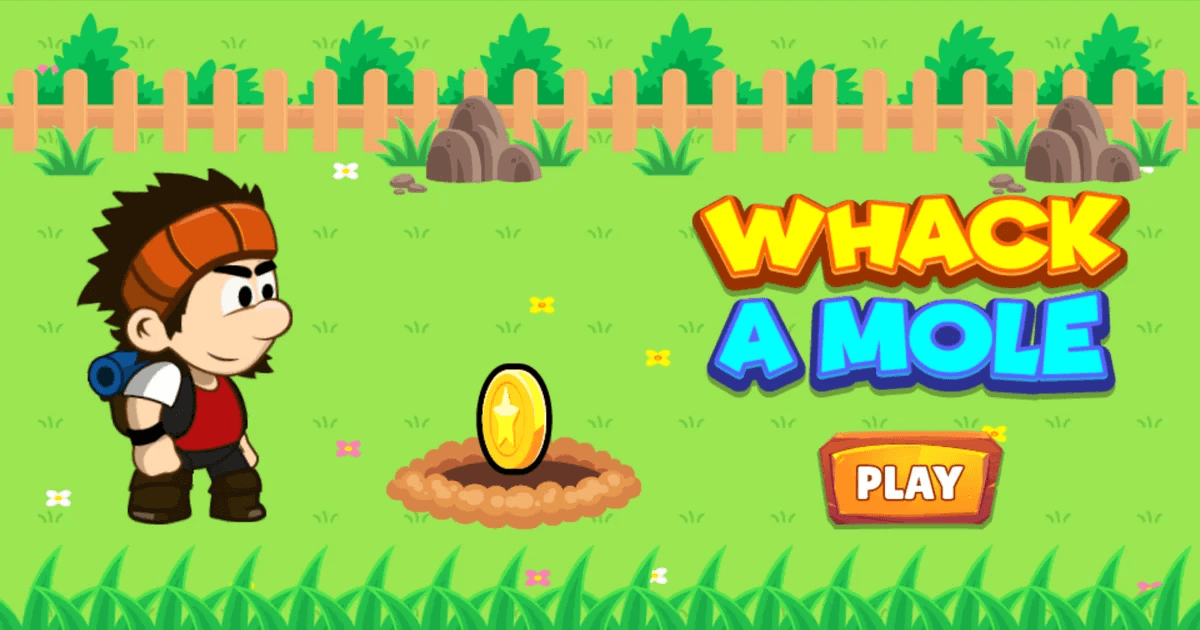 Whack a Mole typing game for kids to practice letters, caps, and numbers